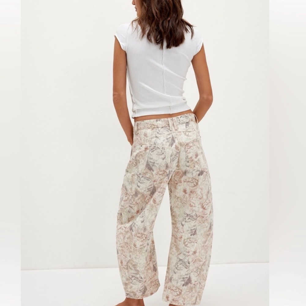 We The Free Neutral Floral Print Wide-Leg Jeans - Picture 2 of 5